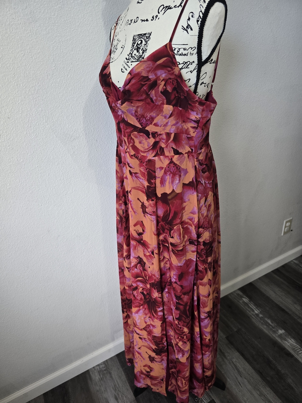 Lulus Beautiful Soul Burgundy Floral Print Twist-Front long Maxi Dress xl - Picture 3 of 12